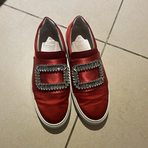 Roger Vivier Sneaky Viv Crystal Embellished Two Tone Satin Slip OnSneakers sz6,5 - Picture 3 of 16